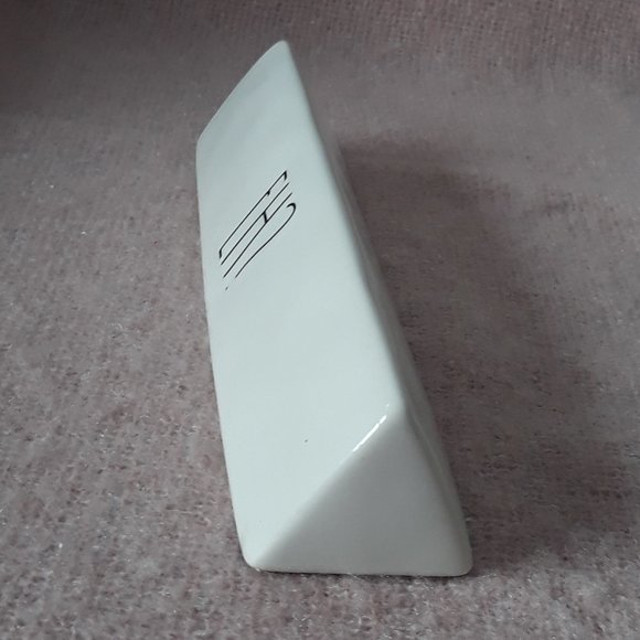 Rae Dunn Triangular Ceramic Desk Sign "Eh?", White with Black Lettering - Picture 3 of 5